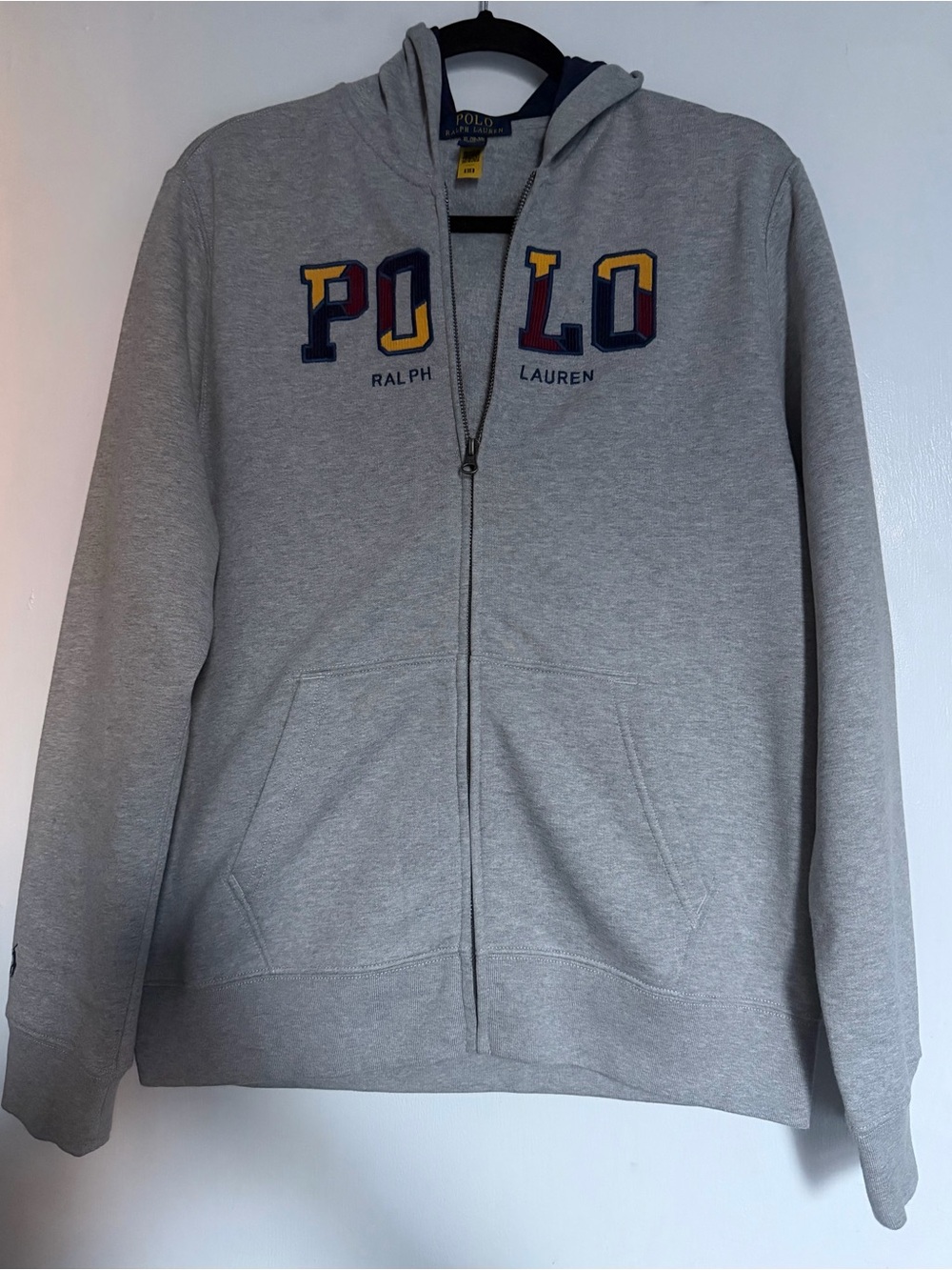 Polo Ralph Lauren Gray Zip-Up Hoodie with Colorblock Logo